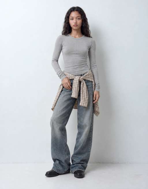 JJXX Langarm-Rippoberteil mit Nahtdetails in Taupe, 9 von 9