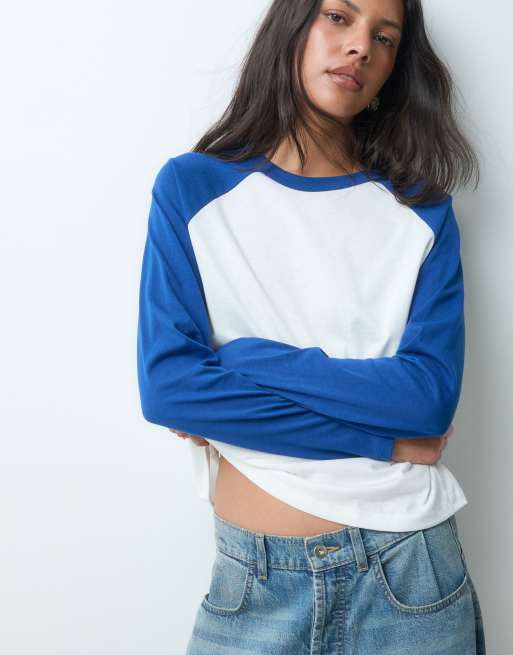 JJXX långärmad raglan-t-shirt i blått, 3 av 5