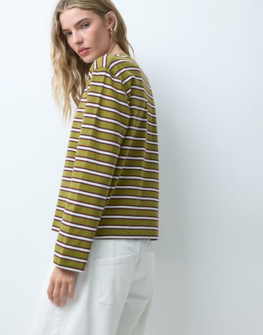 JJXX langærmet boxy T-shirt med grønne striber, 3 af 4