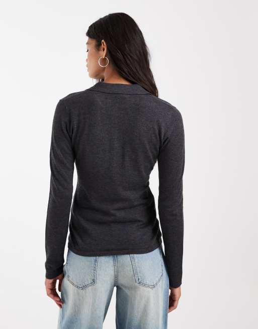 JJXX langærmet poloshirt i mørkegrå, 3 af 4