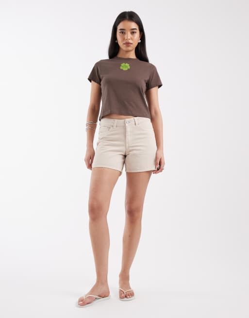 JJXX large flower print baby tee in dark brown, 2 of 4
