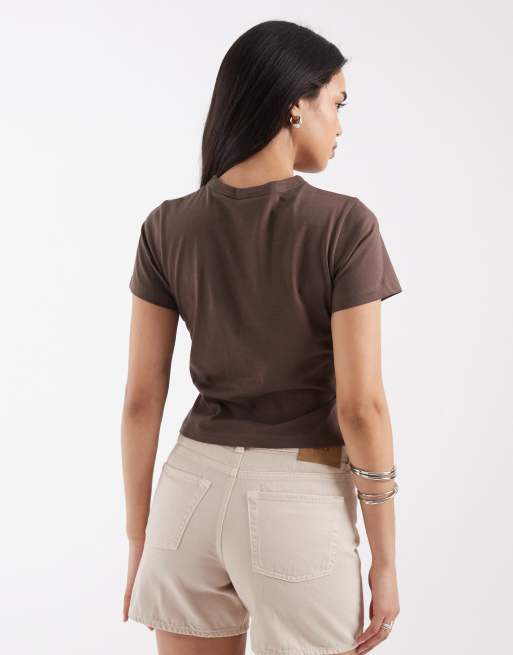 JJXX large flower print baby tee in dark brown, 4 of 4