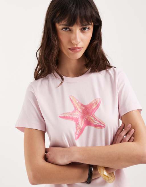 JJXX large shell print baby tee in pastel pink, 3 of 4
