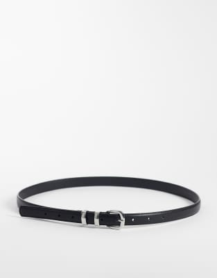 Jjxx Leather Belt With Silver-tone Hardware In Black