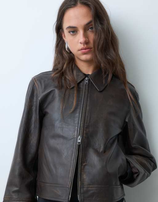 JJXX leather jacket in chocolate brown, 2 of 5