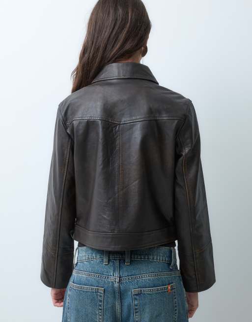 JJXX leather jacket in chocolate brown, 4 of 5