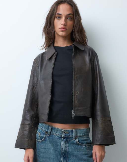 JJXX leather jacket in chocolate brown, 5 of 5