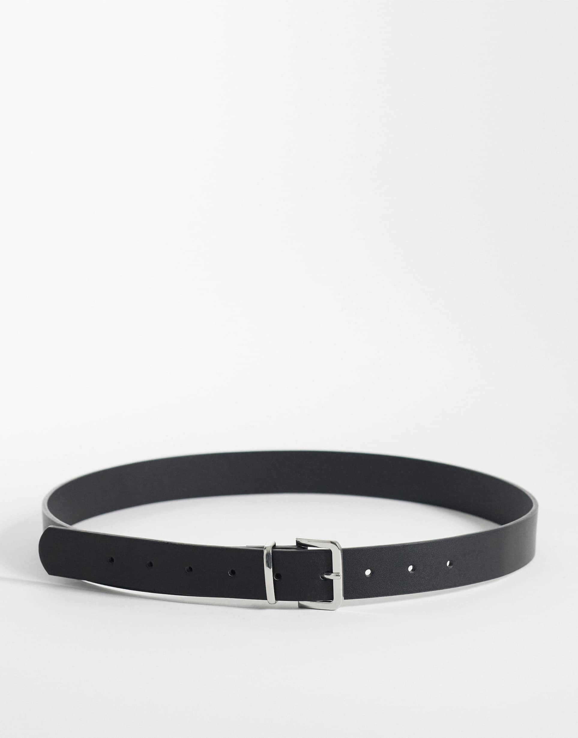 jjxx leather mix square buckle belt in black