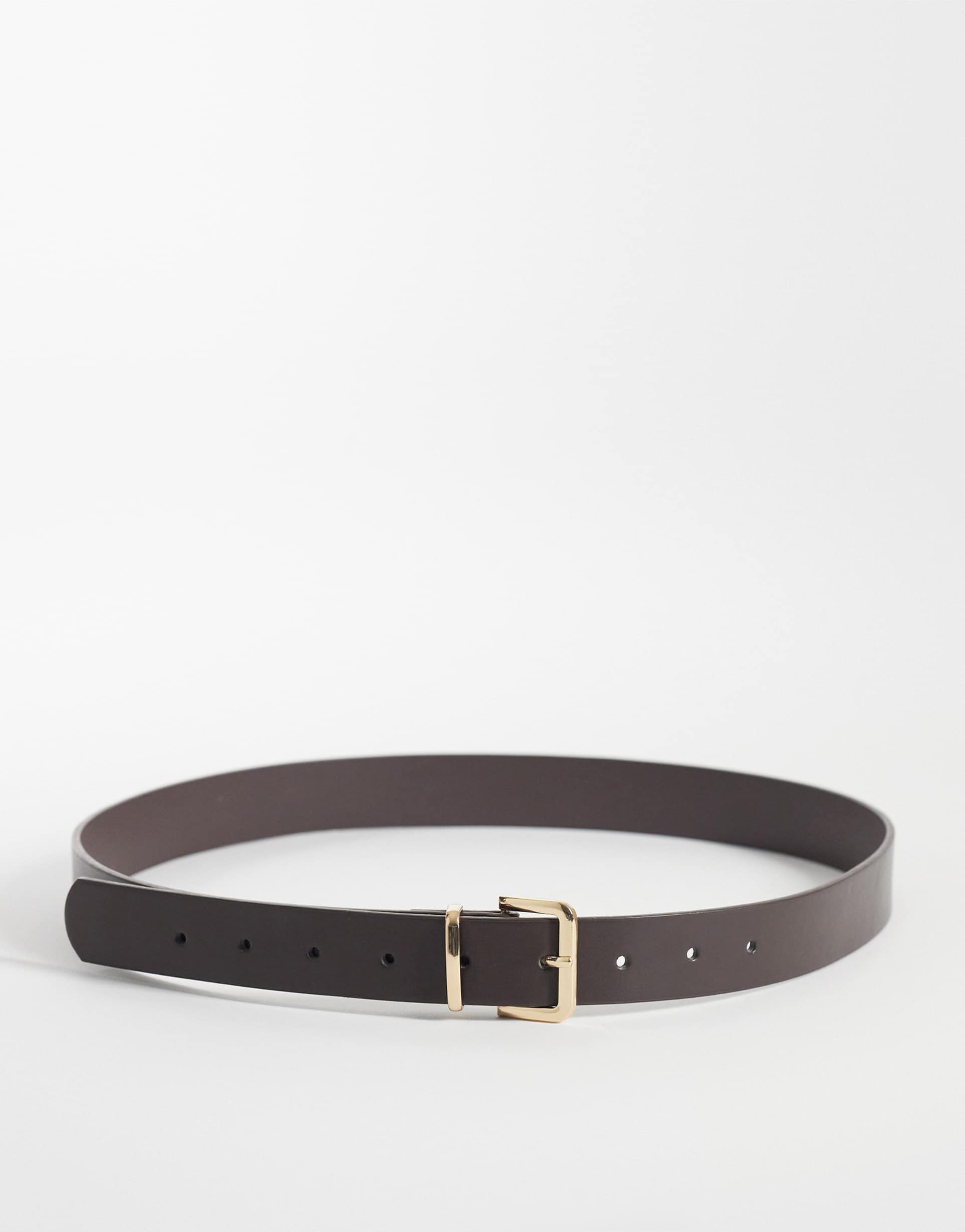 jjxx leather mix square buckle belt in brown
