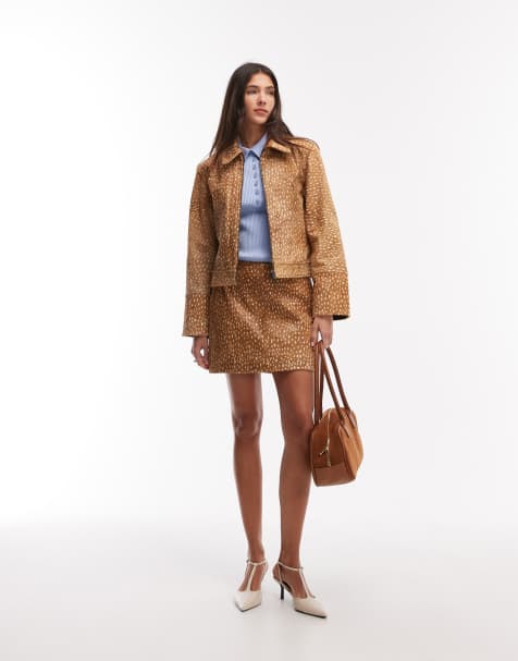 JJXX leather pony hair mini skirt in deer print (part of a set) - view 1