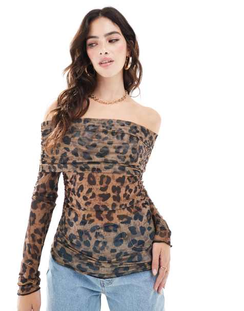 JJXX – Leopardmönstrad off shoulder-topp i mesh - view 1