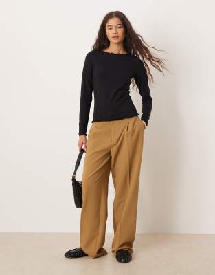 Jjxx Lettuce Hem Long Sleeve Top In Black
