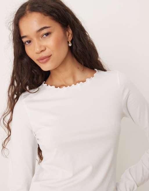 トップス tjxjj JJXX lettuce hem long sleeve top in white | ASOS