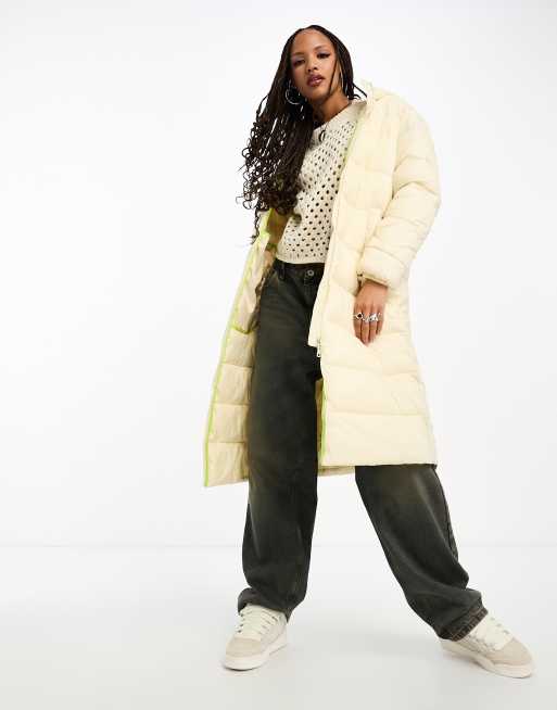 JJXX lightweight longline padded coat in cream ASOS