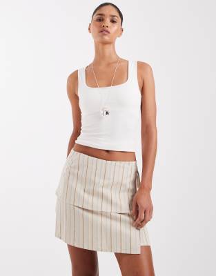 Jjxx Linen Blend Asymetric Tie Waist Mini Skirt In Neutral