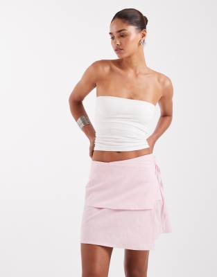 Jjxx Linen Blend Asymetric Tie Waist Mini Skirt In Pink