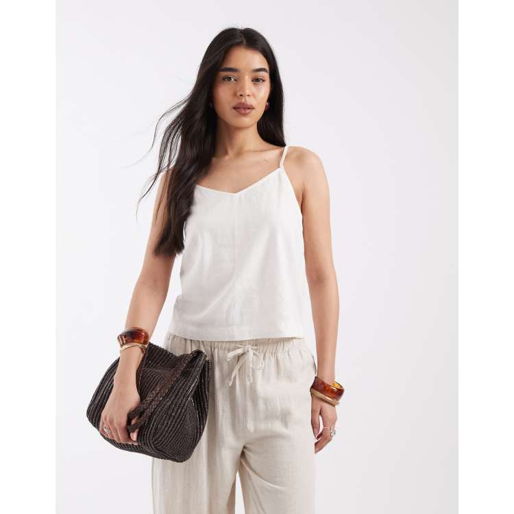 JJXX linen blend cami top in white | ASOS