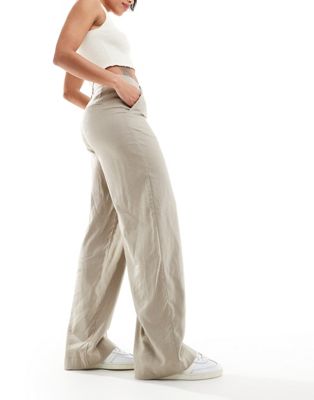 JJXX linen blend high waisted tailored trouser in beige