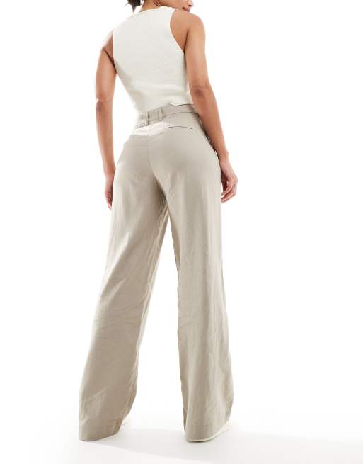 JJXX linen blend high waisted tailored trouser in beige , 2 of 5