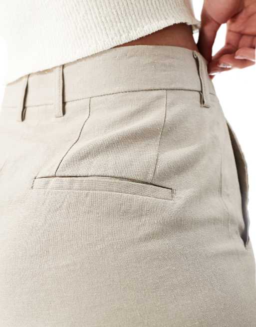 JJXX linen blend high waisted tailored trouser in beige , 3 of 5