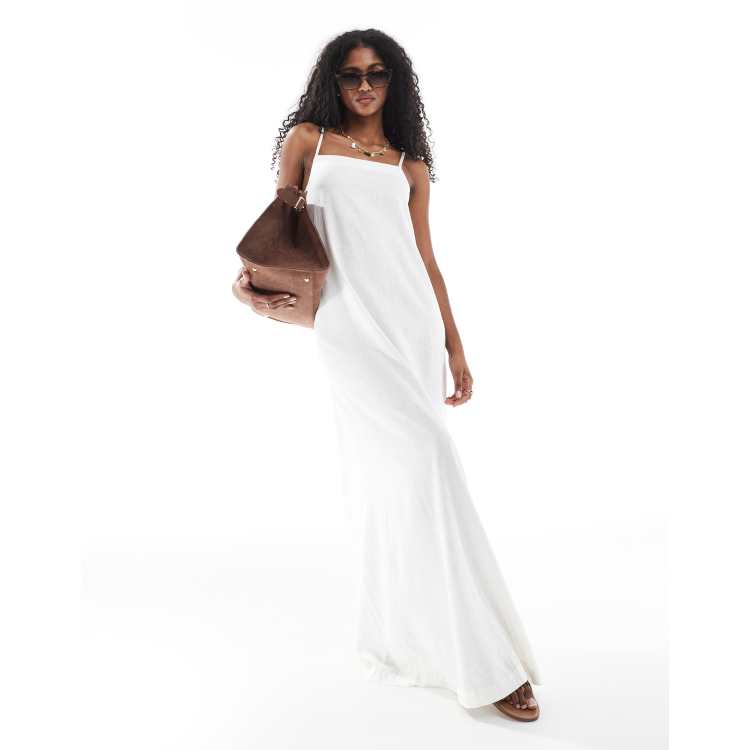 ＊韓国＊［AVANDRESS］Square Neck Slim Long Dress White VEKDONE Women's Spring/summer Solid Color Square Collar Slim