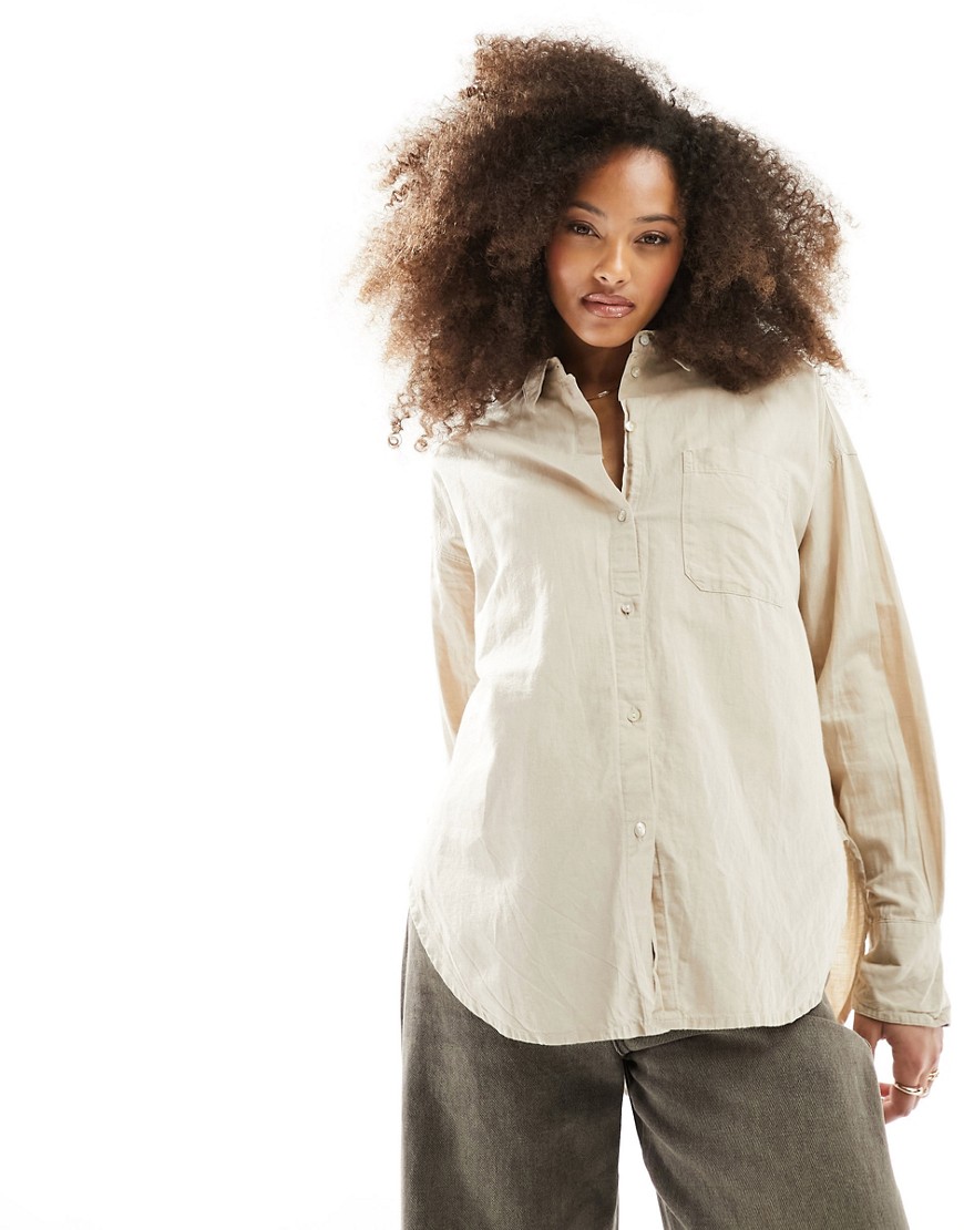 Jjxx Linen Blend Long Sleeve Shirt In Beige-neutral In White