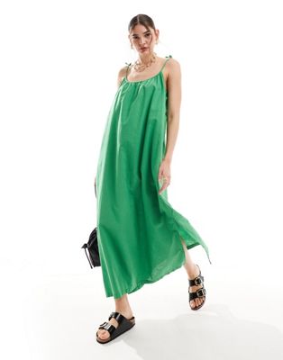 linen blend maxi dress in green