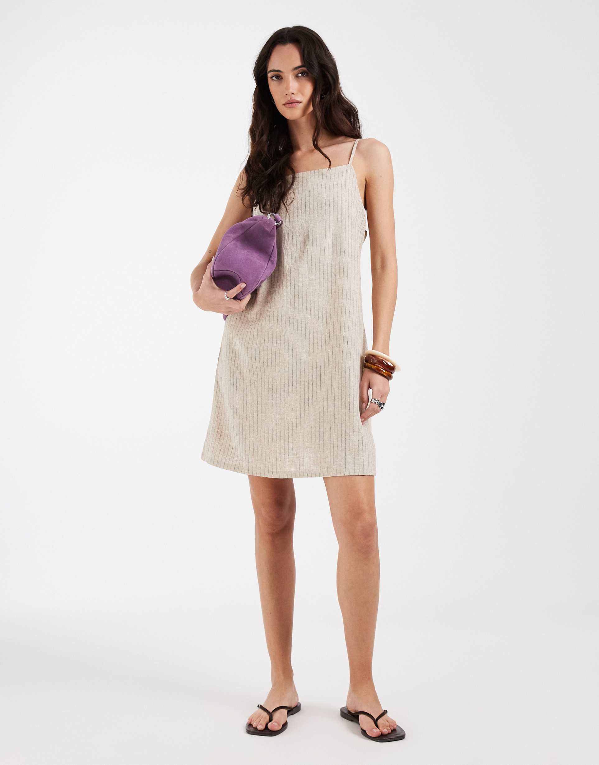 jjxx linen blend mini dress in beige