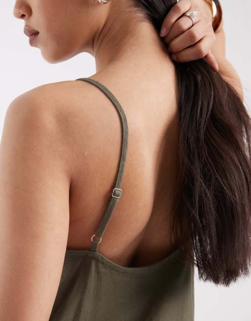 JJXX linen blend mini dress in khaki green, 3 of 4