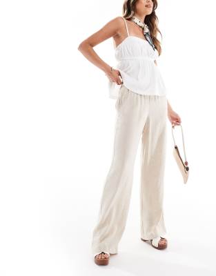 linen blend pants in beige-Neutral