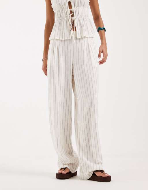 JJXX linen blend stripe pants in white (part of a set), 2 of 5