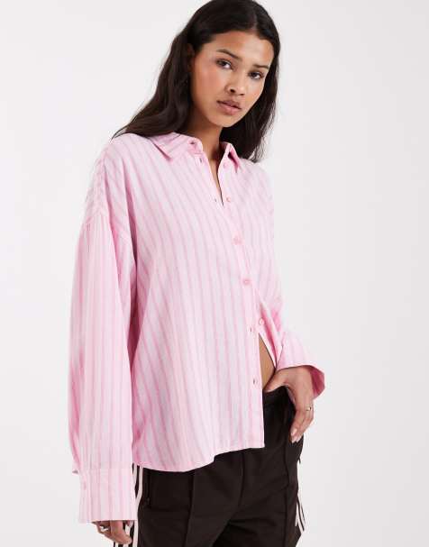 JJXX linen blend stripe shirt in pink - view 1