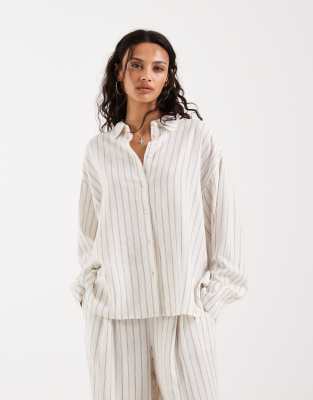 Jjxx Linen Blend Stripe Shirt In White