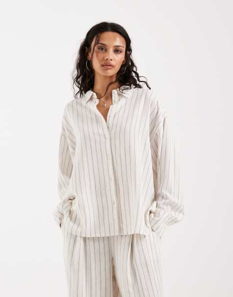 JJXX linen blend stripe shirt in white - view 1