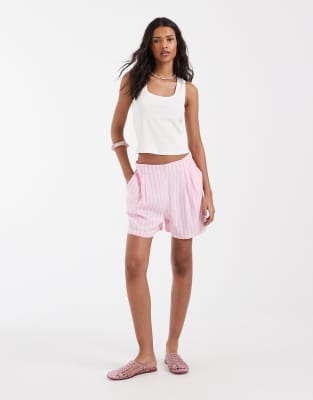 JJXX linen blend stripe shorts in pink