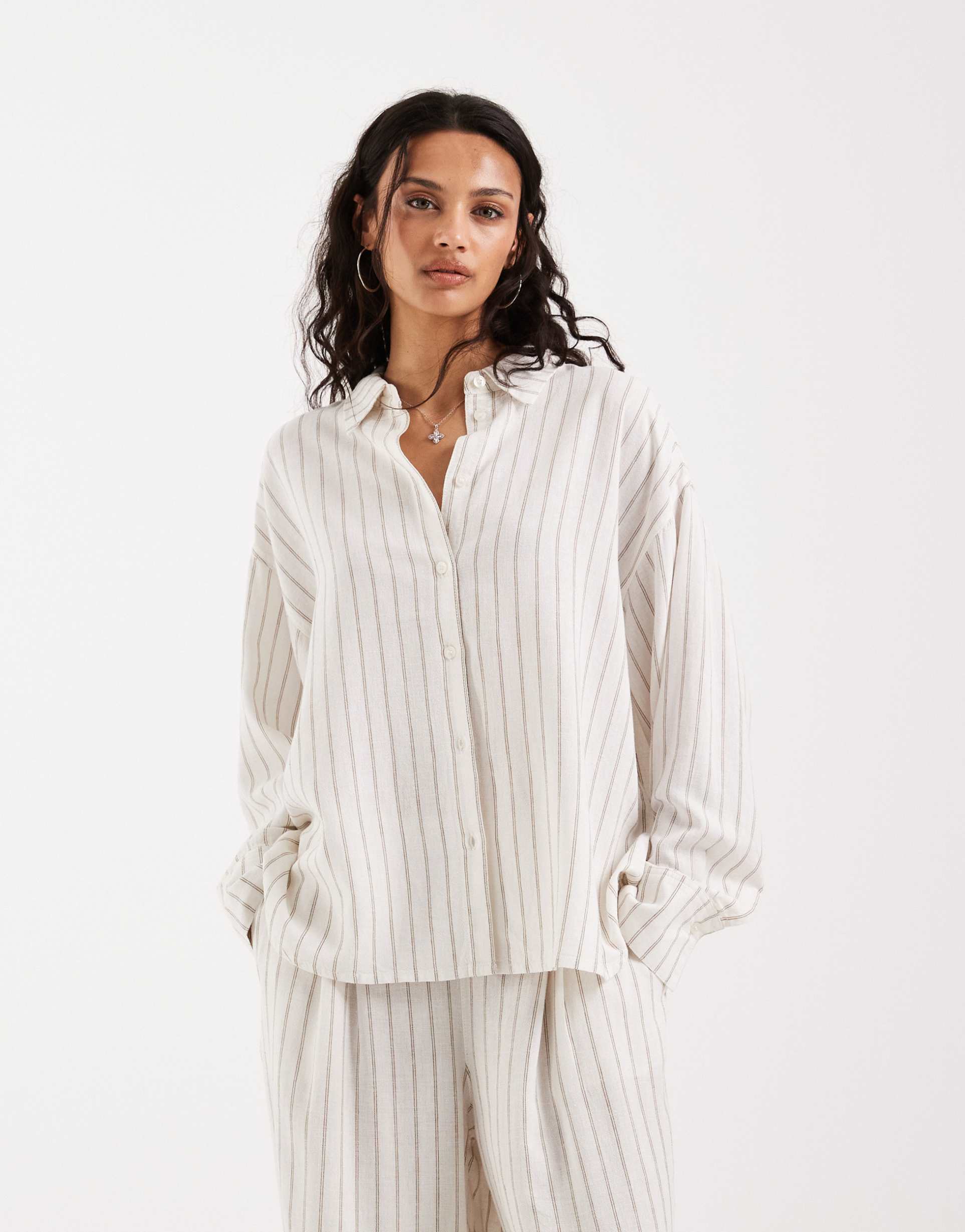 jjxx linen blend striped shirt in white