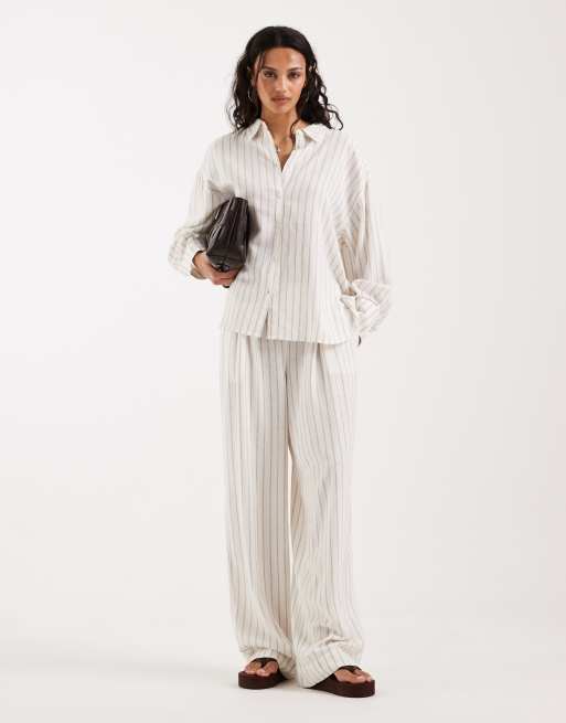 JJXX linen blend striped shirt in white, 2 of 4