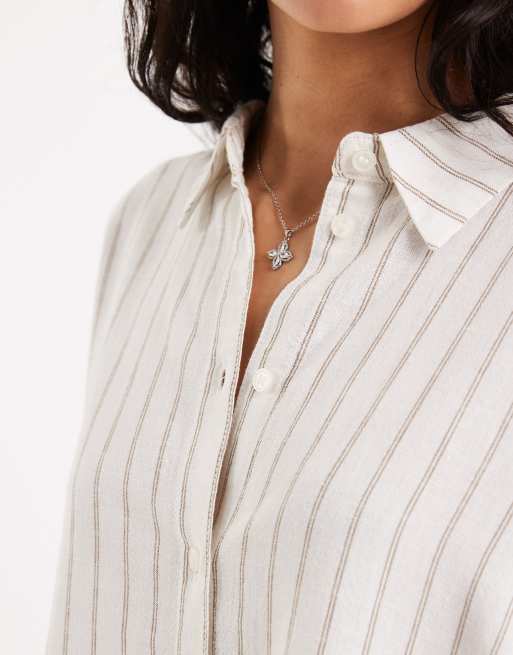 JJXX linen blend striped shirt in white, 3 of 4