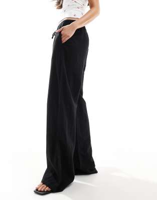 linen blend wide fit pants in black-Neutral