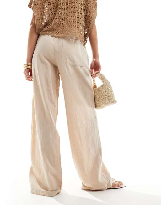 JJXX linen blend wide fit trouser in beige | ASOS