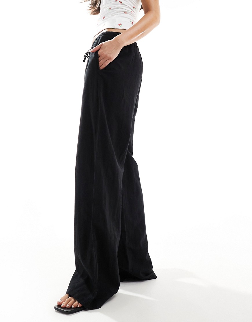 JJXX linen blend wide fit trouser in black-Neutral