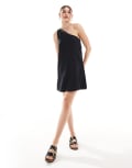 [JJXX] JJXX linen mix asymmetric mini dress in black 10-12 Caviar