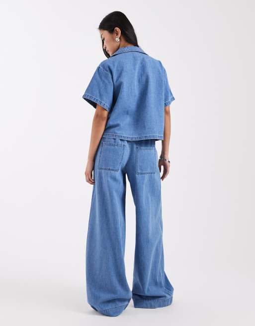 JJXX linen mix drawstring pull on jeans in light blue - part of a