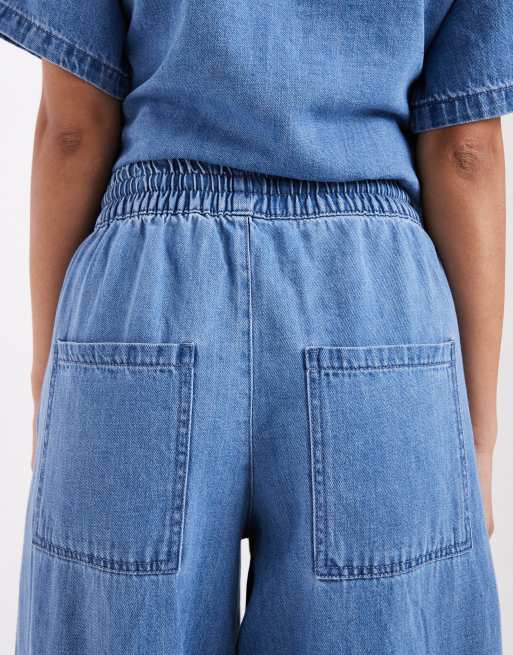 JJXX linen mix drawstring pull on jeans in light blue - part of a