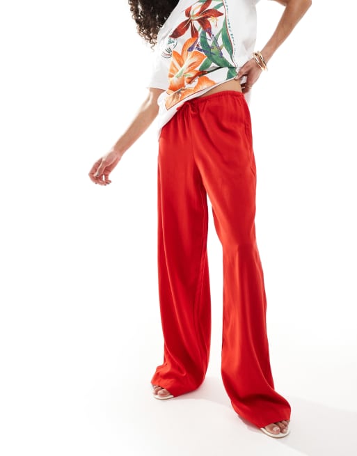 JJXX linen mix loose fit pants in red
