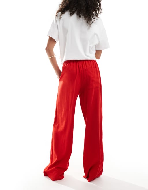 JJXX linen mix loose fit pants in red, 3 of 5