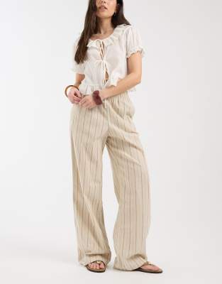 JJXX linen mix loose pants in beige stripe | ASOS