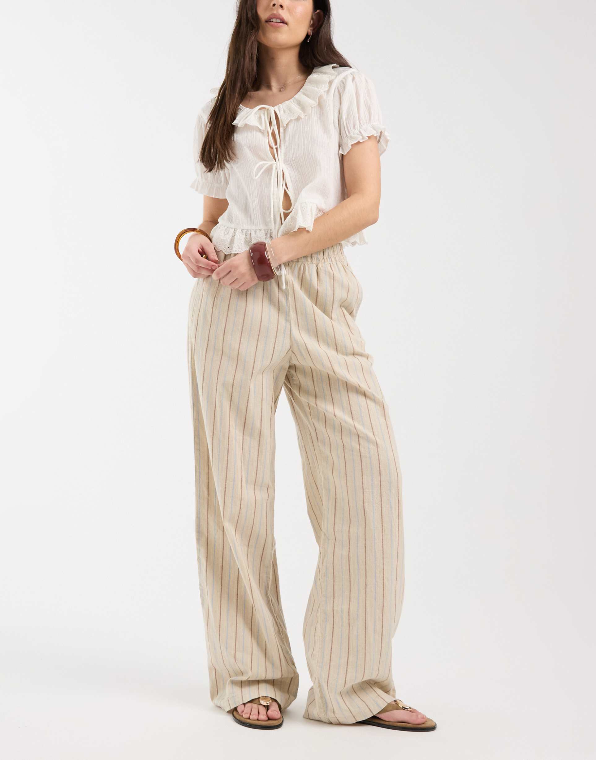 jjxx linen mix loose pants in beige stripe