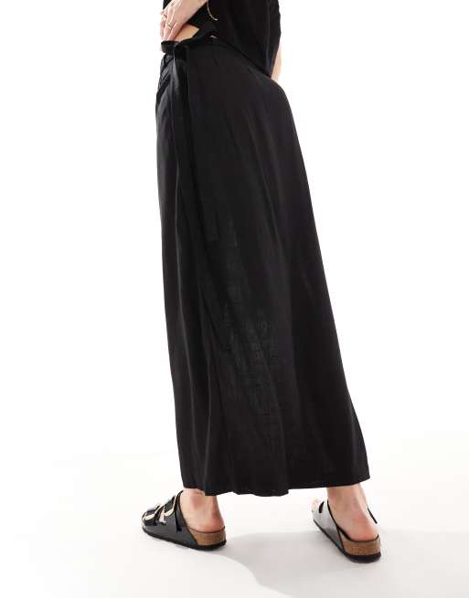 JJXX linen mix wrap maxi skirt in black - part of a set | ASOS