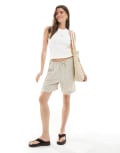 [JJXX] JJXX linen shorts in cream stripe-White 2XL L32 Feather Gray stripe